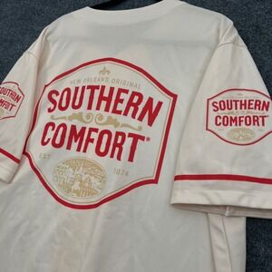 Southern Comfort Baseball Jersey Cream Red Logo Mens Short Sleeve Button Up